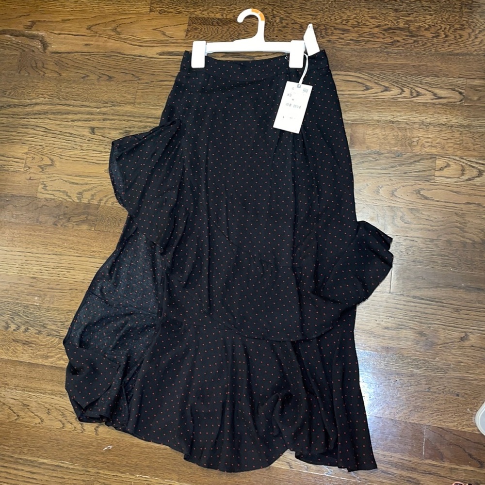 Zara Long Black Skirt With Red Polka Dots